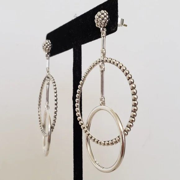 LAGOS Signature Caviar Sterling Silver Double Circle Drop Earrings - Picture 12 of 13